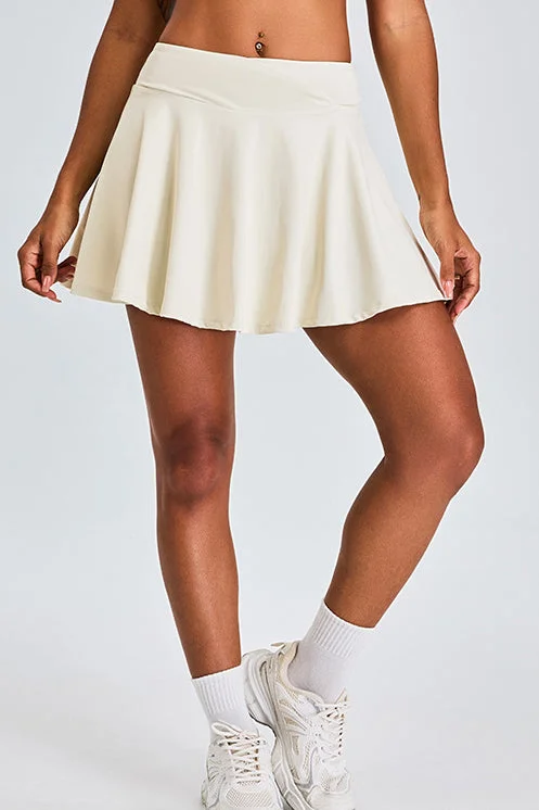 SVL High-Waist Padel & Tennis Skirt with Built-in Shorts and Pockets - Beige - SVL